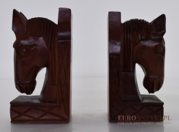 Antyczne, rzeźbione podpórki do książek konie, z litego drewna