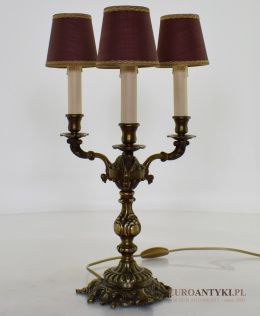 XL! Duża antyczna, barokowa lampa mosiężna na stolik. Antyki lampy.