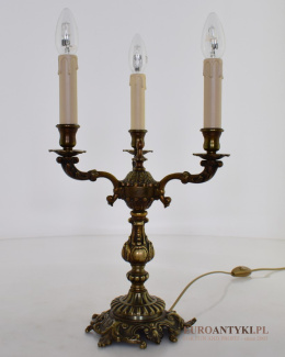 XL! Duża antyczna, barokowa lampa mosiężna na stolik. Antyki lampy.