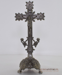 XL! Duży antyczny srebrny krzyż z Jezusem Chrystusem INRI