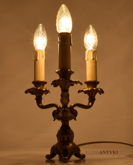 Mała stołowa barokowa lampka mosiężna z 3 ramionami