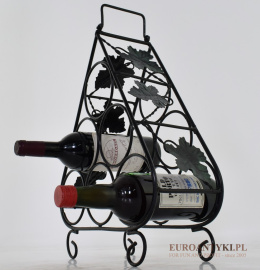 Metalowy stojak na wina w klimacie retro vintage. Szafka na wino