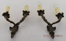 2 barokowe kinkiety z brązu w ciemnym kolorze. Antyczne lampy ścienne