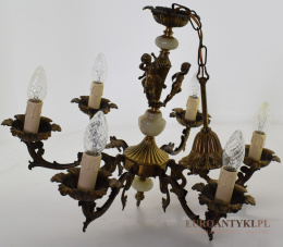 Antyk, barokowy żyrandol z mosiądzu i onyksu. Lampy dworskie.