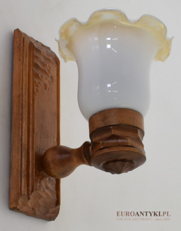 Rustykalny kinkiet drewniany ze szklanym kloszem. Lampy góralskie - wiejskie.