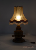 XL! Duża starodawna drewniana góralska lampa stołowa - ręcznie rzeźbiona