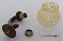 Para kinkietów drewnianych z miodowymi kloszami - lampy retro vintage