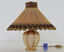 Starodawna lampa stołowa z pięknym abażurem vintage - antyki lampy