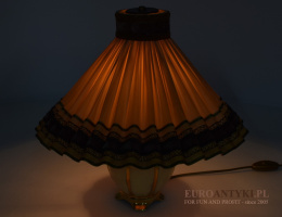 Starodawna lampa stołowa z pięknym abażurem vintage - antyki lampy