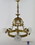 Okrągły mosiężny żyrandol barokowy z kloszami - lampy pałacowe antyczne