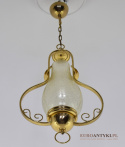 Retro lampa wisząca z mosiądzu z żółtym strukturalnym kloszem